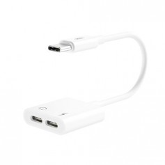 XO Adaptador USB-C Macho a USB-C Hembra Carga y USB-C Hembra Audio - Admite Carga Ordinaria QC y 5V / 2A - Cable de 15cm