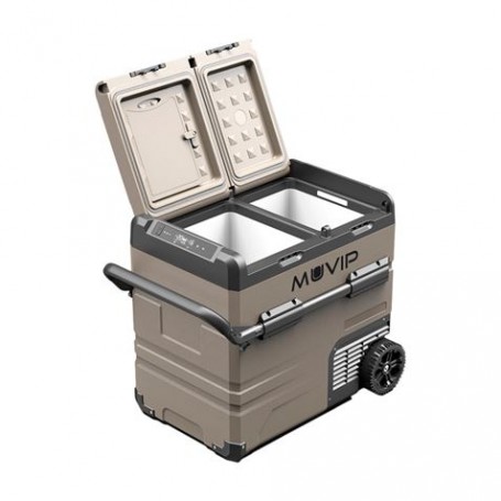 Muvip Nevera de Compresor Portatil con Ruedas 55L 60W Doble Zona - Proteccion Bateria Vehiculo - Luz LED - Puerto USB - Temperat