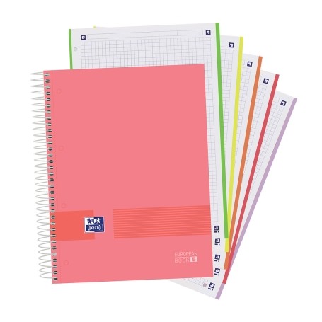 Oxford Europeanbook 5 Oxford & You Pack de 5 Cuadernos Espiral Formato A4+ Cuadriculado 5x5 - 120 Hojas Microperforadas con 4 Ta