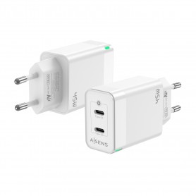 Aisens Cargador GAN 45W - 2xUSB-C PD3.0 QC4.0 - Color Blanco
