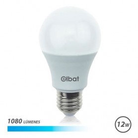 Elbat Bombilla LED - Potencia 12W - Lumenes 1080 - Tipo de Luz 6500K Luz Fria - Casquillo E27 - Angulo 220º - Dimensiones 60X120