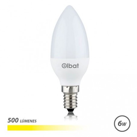 Elbat Bombilla LED - Potencia 6W - Lumenes 500 - Tipo de Luz 3000K Luz Calida - Casquillo E14 - Angulo 180º - Dimensiones 37X100