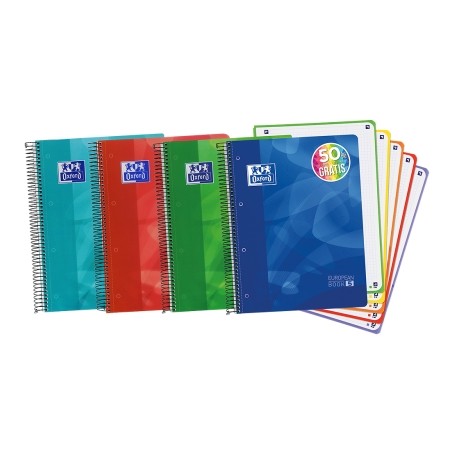 Oxford Europeanbook 5 Lagoon Cuaderno Espiral Formato A4+ Cuadriculado 5x5mm - 120 Hojas - Tapa de Plastico - 5 Bandas de Color 