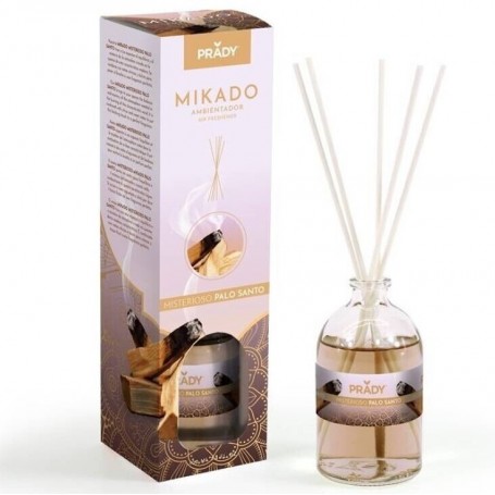 Prady Ambientador Mikado Misterioso Palo Santo - Frasco de Cristal 100ml y Varitas Difusoras