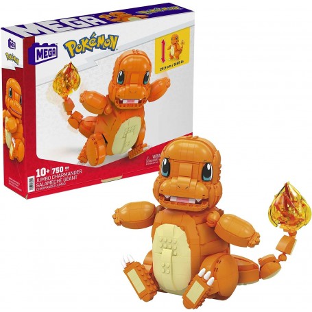 Mattel Mega Construx Wonder Builders Pokemon Charmander Jumbo - Figura de Construccion - Tamaño 25cm aprox. - 750 Piezas