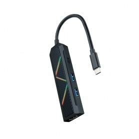 Nanocable 4 en 1 Hub USB-C 3.0 con 2x USB-A 3.0, 1x USB-C PD, 1x HDMI - Carcasa de Aluminio - Cable de 0.15m