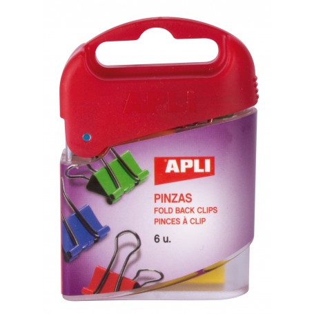 Apli Pinzas Abatibles 19mm - Acero Templado - Asas Niqueladas - Colores Surtidos - Caja de 6 - Sujecion Hasta 50 Hojas