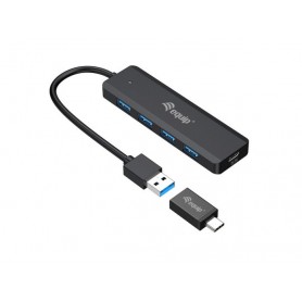 Equip Hub USB 3.2 Gen 1 con Adaptador USB-C - 4x Puertos USB 3.2 - Puerto de Alimentacion Adicional USB-C 5V/2A