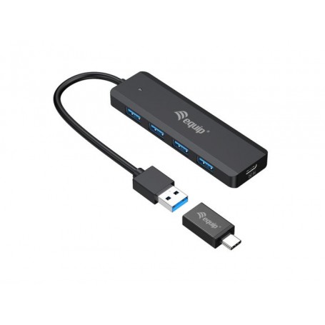 Equip Hub USB 3.2 Gen 1 con Adaptador USB-C - 4x Puertos USB 3.2 - Puerto de Alimentacion Adicional USB-C 5V/2A
