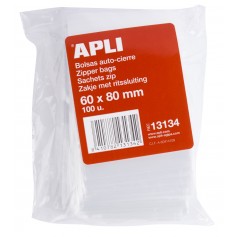 Apli Bolsas Zip Auto Cierre Transparentes 60x80mm - Material LDPE - Cierre Seguro y Facil Manipulacion - Uso Alimenticio - Ideal