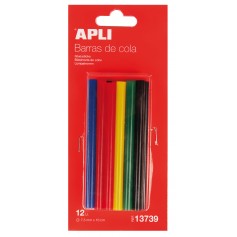 Apli Recambio de Barras de Adhesivo Termofusible - Ø7.5mmx10cm - 12 Barras en 6 Colores Surtidos - Adhesion Instantanea en Multi