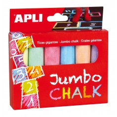 Apli Tizas Redondas Jumbo de Colores Surtidos - Tamaño Ø 25 x 105mm - Fabricadas con Sulfato de Calcio Bajo en Residuo - Ideales