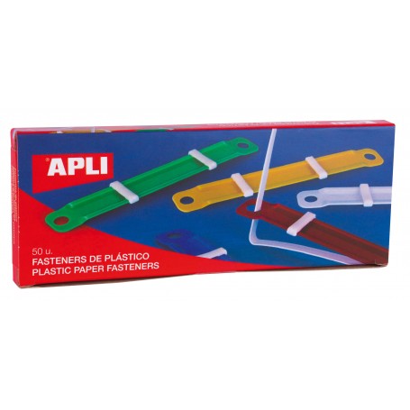 Apli Fasteners de Plastico con Lengüeta - Tamaño 90x12mm - Cierre Compresor - Colores Surtidos - Ideal para Organizar Papel