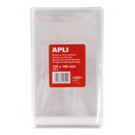Apli Bolsas Polipropileno Transparente con Cierre Adhesivo - Tamaño 120 x 180mm - Galga 120 - Alta Resistencia y Flexibilidad - 