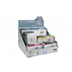 Apli Expositor de Zipper Bags - 80 Unidades en 4 Medidas Surtidas - 5 Colores Resistentes - Goma Eva Transparente de Alta Calida