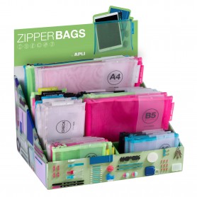Apli Expositor Zipper Bags de Nylon - Tamaños y Colores Surtidos - Alta Calidad y Durabilidad - Ideal para Documentos, Electroni