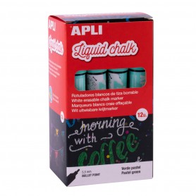 Apli Rotulador de Tiza Liquida Verde Pastel - Punta Redonda - Ideal para Pizarras, Plastico, Ventanas, Ceramica, Vinilos, Metal,
