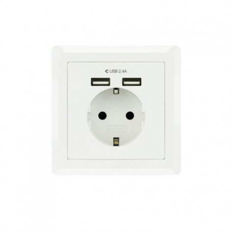 Nanocable Roseta Base de Enchufe de Pared Empotrable Tipo Schuko con 2 Tomas USB 2.4A - Color Blanco