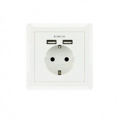 Nanocable Roseta Base de Enchufe de Pared Empotrable Tipo Schuko con 2 Tomas USB 2.4A - Color Blanco