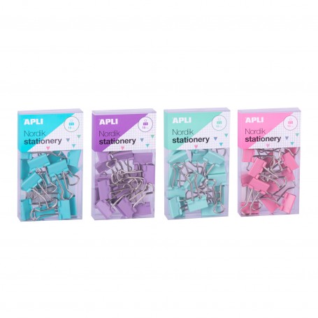 Apli Pinzas de Palas Abatibles 19mm - Clips de Acero Templado en Colores Pastel - Asas en Acabado Niquel - 15 Pinzas por Caja - 