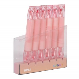 Apli Subrayadores Caramelo Rosa - Doble Punta: 5mm Plana y 2mm Redonda - Refill Pack de 6 - Ideal para Agendas, Libretas y Calen