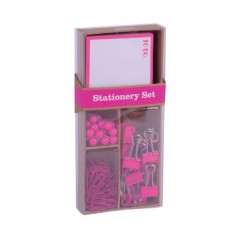 Apli Fluor Collection Set de Oficina Rosa - 25 Pins, 80 Clips de 28mm, 20 Pinzas Abatibles de 19mm, Notas Adhesivas de 100 Hojas