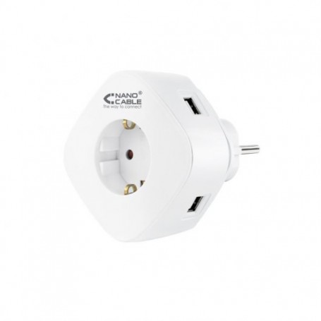 Nanocable Base de 1 Enchufe Tipo F + 2x USB-A y 1x USB-C