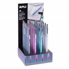 Apli Portaminas Colores Metalicos - 0.7mm - Textura Soft - Capuchon y Goma de Borrar de Metal - 20 Unidades en Expositor