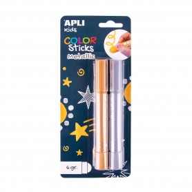 Apli Color Sticks Temperas Solidas - Pack 2 Unidades de 6g en Colores Metalizados - No Manchan, Acabado Satinado, Secado Rapido 