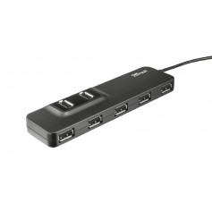 Trust Oila Hub 7 Puertos USB 2.0 - Alimentacion Externa - Proteccion Cortocircuitos - Cable de 1.40m - Color Negro