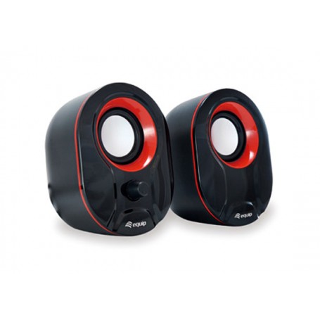 Equip Life Altavoces 2.0 USB 6W - Conector Jack 3,5 mm - Control en Altavoz - Color Negro/Rojo