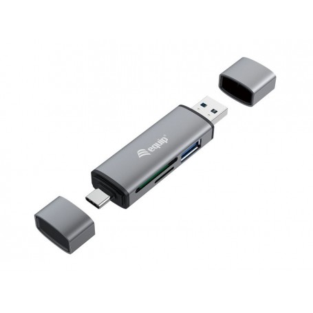 Equip Lector de Tarjetas SD/MicroSD hasta 2TB con Conectores USB-A y USB-C - Carcasa de Aluminio
