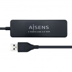 Aisens HUB USB 2.0 - Tipo A Macho a 4xTipo A Hembra - 30cm - Color Negro