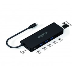 Approx 8 en 1 Hub USB-C con 3x USB-A 3.0 - 1x HDMI - 1x RJ-45 - 1x USB-C PD - Lector microSD y Lector SD - Cable de 18cm
