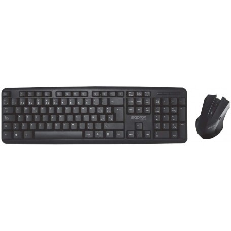 Approx Pack USB Teclado 105 Teclas + Raton 1000dpi 3 Botones - Cable de 1m - Uso Ambidiestro - Color Negro