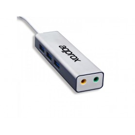 Approx HUB de 3 USB 3.0, Salida y Entrada Jack3.5mm de Audio - Adaptador de Sonido USB 5.1 - Pequeño y Ligero - Máxima Compatibi