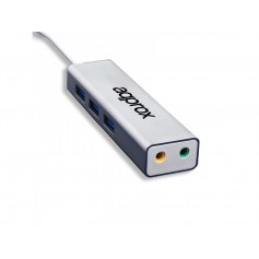 Approx HUB de 3 USB 3.0, Salida y Entrada Jack3.5mm de Audio - Adaptador de Sonido USB 5.1 - Pequeño y Ligero - Máxima Compatibi