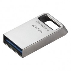 Kingston DataTraveler Micro Memoria USB 64GB - USB 3.2 Gen 1 - Ultracompacta y Ligera - Enganche para Llavero - Cuerpo Metalico 