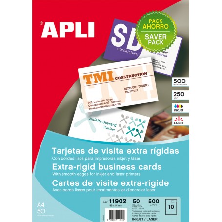 Apli Tarjetas de Visita Cantos Rectos Mate 250g 50 Hojas
