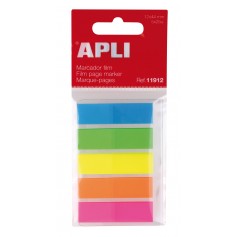 Apli Indices Adhesivos Film 45x12mm 5 Colores Fluorescentes - 25 Indices por Color - Facil de Pegar y Despegar - Ideal para Marc