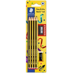 Staedtler Noris 120 Pack de 8 Lapices de Grafito Hexagonales + Goma de Borrar + Sacapuntas - Mina HB Ultrarresistente de 2mm - M