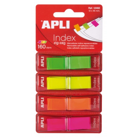 Apli Indices Adhesivos Film Zigzag 45x12mm 4 Dispensadores de 40 Indices - Faciles de Aplicar - Resistentes - Removibles - Color