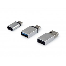 Equip Pack de 3 Adaptadores USB-C - 1x USB-C Macho a MicroUSB Hembra, 1x USB-C Macho a USB-A hembra, 1x USB-A macho a USB-C hemb