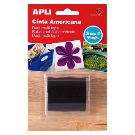 Apli Cinta Americana Multiuso - 50mm x 25m - Resistente al Agua y a la Intemperie - Adhesivo Fuerte y Duradero - Color Negro
