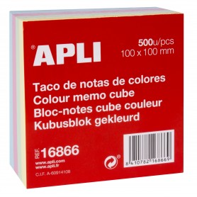 Apli Taco de Notas 100x100mm 500 Hojas - Colores Pastel - Adhesivo de Calidad - Facil de Despegar - Ideal para Notas y Recordato