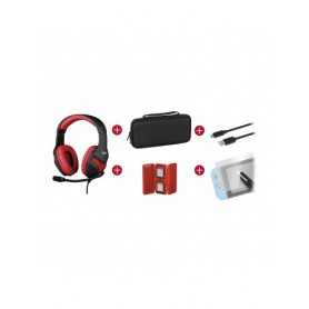 Konix Mythics Gamer Switch Pack Auriculares + Funda de Transporte + Protector Pantalla Vidrio Templado + Estuche para 4 Cartucho
