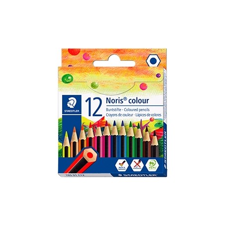 Staedtler Noris Colour 185 Pack de 12 Lapices Hexagonales de Colores - Resistencia a la Rotura - Material Wopex - Colores Surtid