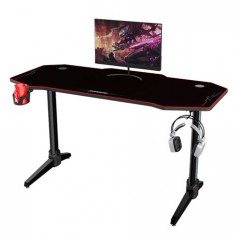 Muvip PRO1100 Mesa Gaming XL Fibra de Carbono con Iluminacion RGB - Alfombrilla Gaming 1400x600cm - Portavasos - Gancho para Aur