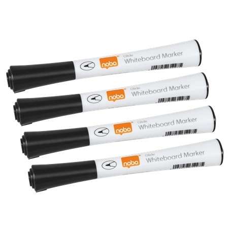 Nobo Pack de 4 Rotuladores para Pizarra Blanca - Punta Fina 1mm - Tinta con Poco Olor - Color Negro