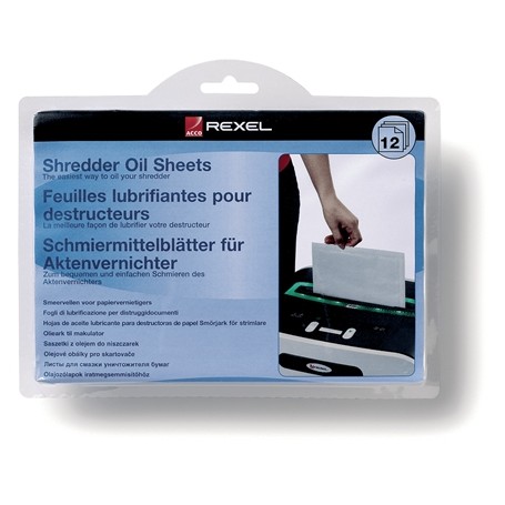 Rexel Pack de 12 Hojas Lubricantes para Destructoras